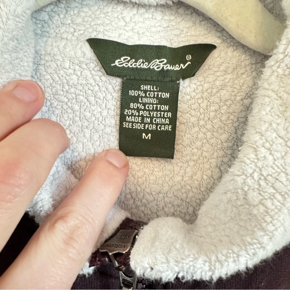 Eddie Bauer 100% cotton fleece lined purple vest warm cozy full zip side pockets - Picture 2 of 7